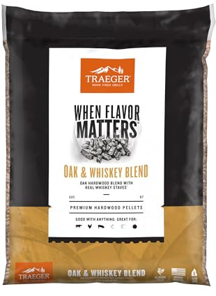 Traeger Grills Oak & Whiskey Blend 100% Naturholzpellets für Smoker und Pelletgrills, BBQ, Backen, Braten und Grill, 8,2 kg Beutel