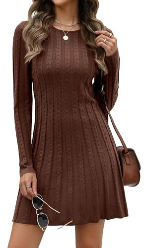 Hotouch stickad klänning dam elegant höstklänning långärmad tröja klänning rund hals höst vinterklänning enfärgad midiklänning avslappnad fritid cocktail S-XXL