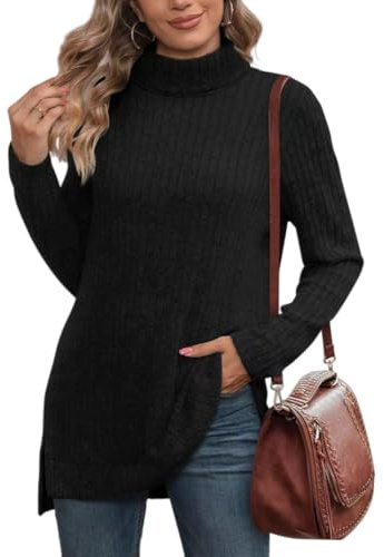 Jersey de Cuello Alto Mujer Invierno Casual Suéter de Punto de Manga Larga Clásico Sólido Elástico Cálido Pullover Jumper Tops para Mujer Suéter Invierno Otoño