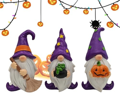 Ihdjasg Gnomos De Halloween | 3 Piezas Duendes para Jardín - Manualidades Decoración Halloween para Mesa Fiestas Ventana Entrada Porche Hogar Interior Exterior Decoración