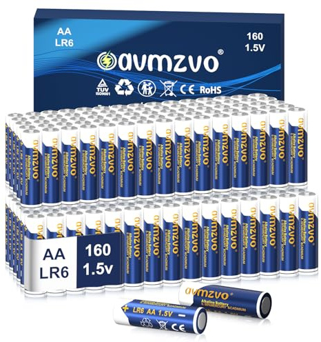 avmzvo AA-batterier, 160 stycken LR6-batterier alkalisk, 1,5 V, hållbar kraft, kraftfull, kan användas för leksaker, väckarklockor och andra elektroniska enheter 【10 års garanti】