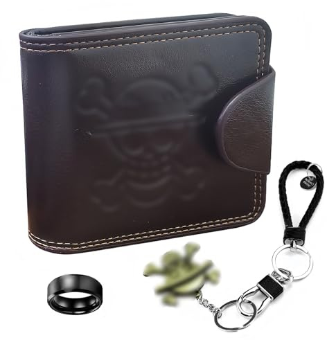 SPTwj Portafoglio di Pelle Anime con Portachiavi e Anello Portafoglio Pieghevole Portamonete Uomo Pelle Della Carta di Credito Progettato Regali di Compleanno per Fan Giovane Uomo - Marrone