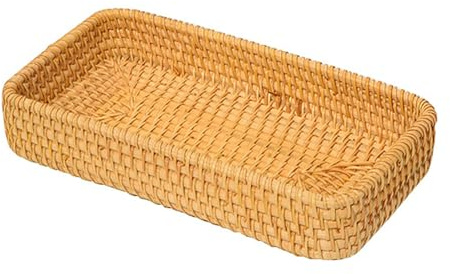 Petit panier rectangulaire en osier – Plateau de rangement peu profond en rotin pour clés, table basse, coiffeuse | Organisez télécommande, bijoux, cosmétiques dans le salon et la chambre à coucher