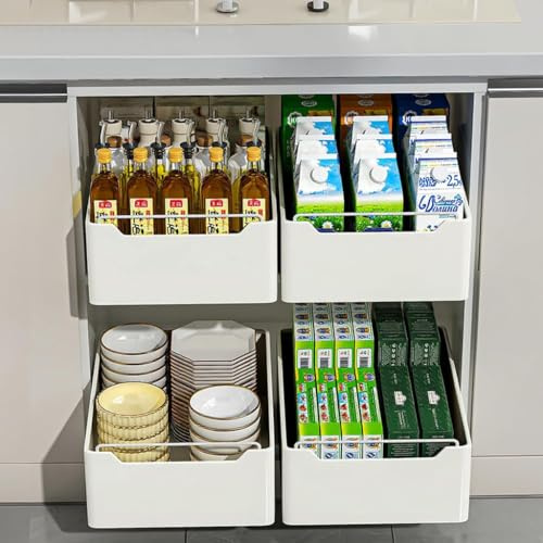 Organizador telescópico extraíble para Cocina sin taladrar – Cajón metálico Blanco Extensible – Instalación Sencilla armarios, refrigeradores y baño – Ahorro de Espacio – 25 cm Ancho x