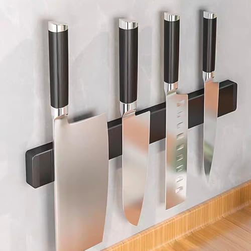 Barra Magnética for Cuchillos, Iman De Cocina Acero Inoxidable Cuchillero Magnético Puede Sin Taladrar, Soporte Pared Magnetico(Black,50cm)
