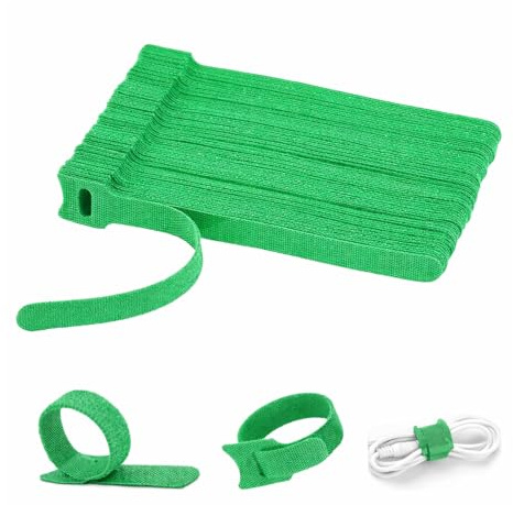 AropaeenGlowry 100-Pack 15cm Reusable Hook & Loop Cable Ties - 12mm Wide Adjustable Cord Organizers (Green)