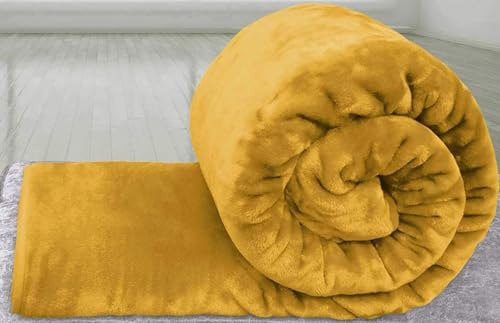HOUSEHOLD DISCOUNTS LTD Mustard Faux Fur Mink Throw Blanket, Soft Warm Thick, Bed Sofa Double, 150cm x 200cm