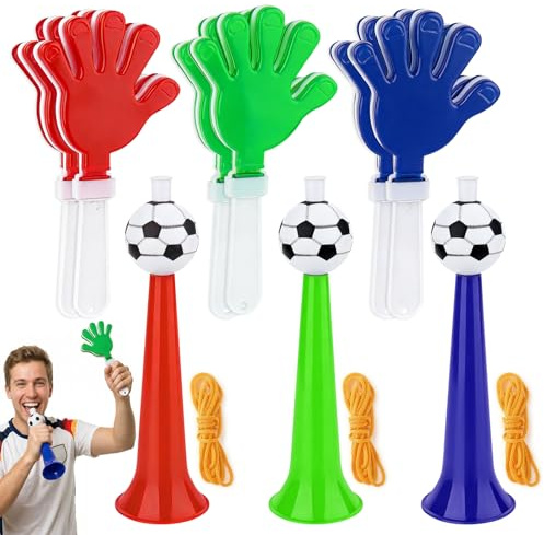 Catephe 3 Pcs Horn Noise Maker with 6 Pcs Hand Clappers | Football Horns, Fan Cheering Horns for Fan Party Favors Soccer Football Party Stadium Carnival Sports Games World Cup