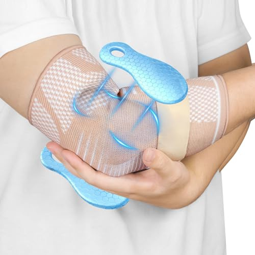 Fefod Armbågsbandage för kvinnor/män, tennisarmbandage för artrit seninflammation, justerbar kompression armbågsbandage med gelkuddar, för sport, golfarm, höger/vänster, XL
