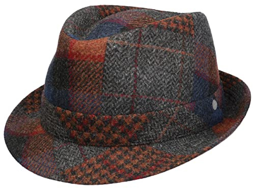 LIERYS Cappello Merino Patchwork Trilby Donna/Uomo - Made in Italy Feltro di Lana Fedora con Fodera Autunno/Inverno Inverno - M (56-57 cm) Grigio