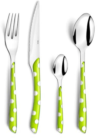 Amefa ECLAT Besteck, Essbesteck für 8 Personen, Edelstahl mit hochwertigen Kunststoff-Griffschalen in grün gepunktet, 32-teilig