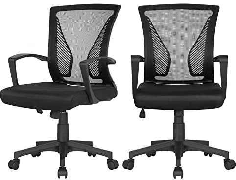 Yaheetech 2 Stück Bürostuhl, Schreibtischstuhl ergonomisch, Drehstuhl mit Netzbespannung, höhenverstellbarer, 360° Computerstuhl, Wippfunktion, bis 125 kg belastbar