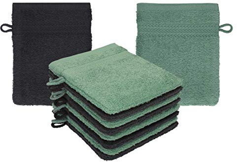 Betz 10 Stück Waschhandschuhe Waschlappen Set Premium 100% Baumwolle 16x21 cm Farbe Graphit - tannengrün