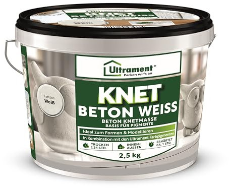 Ultrament Knet Beton Weiß 2,5 kg | modellierbare Beton‑Knetmasse für kreative DIY‑Projekte | feuchtigkeits‑ & frostbeständig, wasserundurchlässig