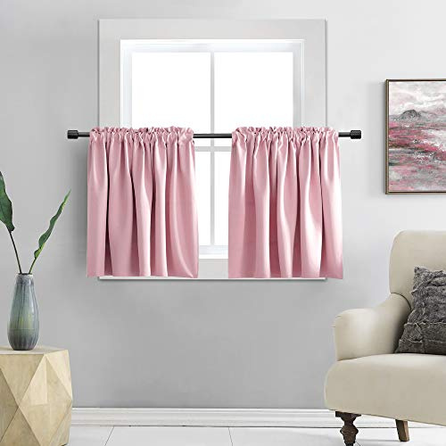 DONREN Pink Short Curtain Valances for Girls Room -Rod Pocket Solid Blackout Curtain Tiers for Kids Room (30 Inch x 24 Inch,2 Panels)