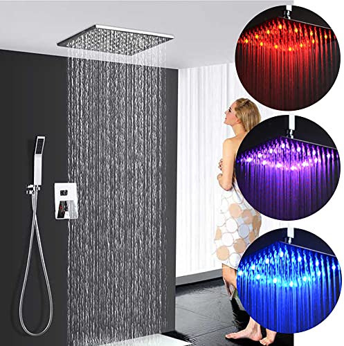 Pommeau de douche à LED encastré 300 x 300 mm avec douchette à main