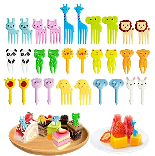 FAMIDIQGO Lot de 30 pics alimentaires pour animaux pour enfants, jolis pics alimentaires pour tout-petits pour boîte à bento, cure-dents amusants pour fruits