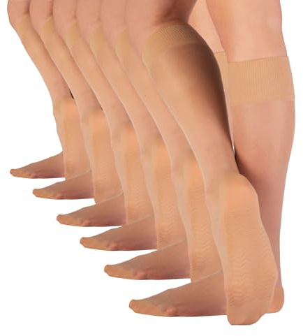 CALZITALY 6 Pares de Medias Hasta la Rodilla Semitransparentes con Suela Efecto Masaje, Mini Medias, Calcetines Ejecutivos, Negro, Natural Azúl, 20 DEN, Made in Italy (6 PARES - NATURALES TAN)
