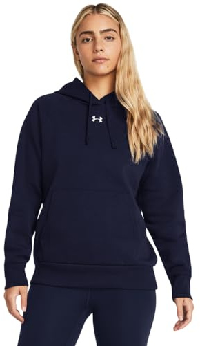 Under Armour Womens Rival Fleece Hoodie, (410) Midnight Navy / / White, Large
