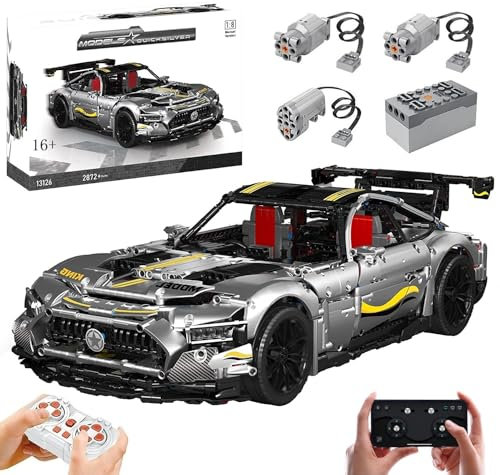 Technik Auto für Mercades AMG GTR, Mit Motoren Set, 1:8 Groß Auto Modellbausatz, 2872 Teile MOC Klemmbausteine Auto Bausatz, Kompatibel mit Mercedes AMG Technik Auto