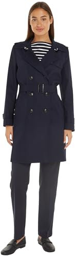 Tommy Hilfiger Damen Trenchcoat Cotton Slim Fit Kurz, Blau (Desert Sky), 34