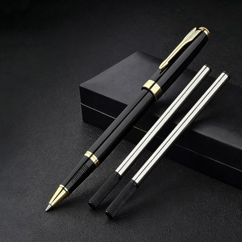 SHLWYG Lot de stylos de signature en métal (noir) - Stylo à bille personnalisé - Qualité supérieure - Coffret cadeau - Bureau professionnel
