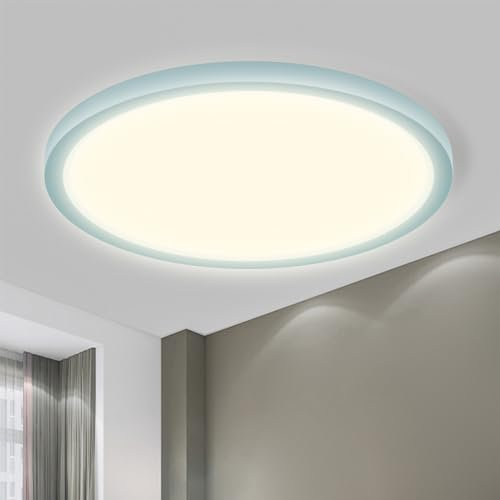 LQWELL® LED Ceiling Light, IP44 Waterproof Bathroom Lamp Round Flat 18W 4000K 1600LM Modern Simple Thin for Living Room Bedroom Kitchen Basement Office, 220 * 24mm (Blue)