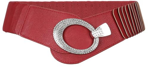 irisaa breiter Damen Gürtel Elastischer Taillengürtel, Hüftgürtel Stretch Gürtel mit Hakenverschluss, Damen Taillengürtel 2020:Rot Strass, Damen Taillengürte Größe:ONE SIZE