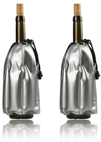 H HANSEL HOME Enfriador de Botellas de Vino con Gel - Rápido y Fácil, PVC Color Plata, Diámetro 11cm, Altura 21.5cm, Banda Elástica, 2 unidades