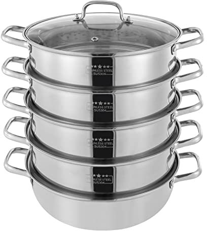 HPDTZ Steam Cooker, pentola a vapore in acciaio inox, design a 5 livelli, compatibile con forni a gas, fornelli a induzione ed elettrici