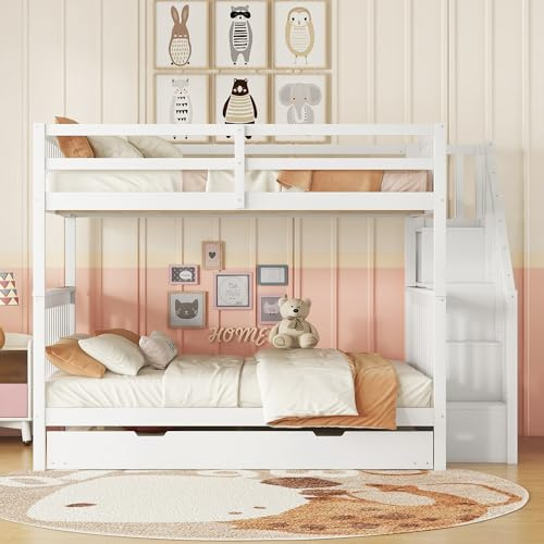 Idemon Litera 140 * 200 cm, estructura de escalera, con somier extensible, barandilla alta, cuna infantil, cuna juvenil, Certificado según EN747-1, color blanco (140 * 200cm)