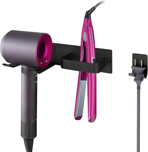 BAQRAXIA Hair Dryer Holder, Hairdryer Station Accessories Wall Mounted, Straightener Holder, Bathroom Hair Styling Care Tool Organizer, Multi-Functional Space Storage Bracket