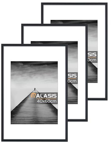 Walasis Bilderrahmen 40x60 Schwarz mit Passepartout: 3er Set 60x40 Holz Rahmen für Poster Foto - Fotorahmen mit Acrylglas