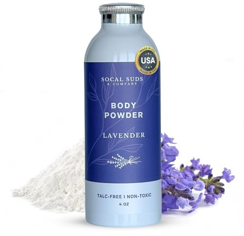 SoCal Suds & Company - Natural Body Powder Talc-Free with Arrowroot Powder, Kaolin, Aspen Bark Extract for Soft Soothing Delicate Skin - Lavender 4oz, 1-Pack