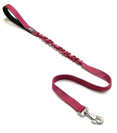 Dog Lead With Shock Absorbing Bungee Cord Training Walking Leash Soft Padded Handle (Burgundy, 45 (1.1 Metres))