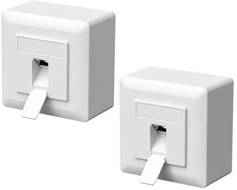 FGB 2x Universal Netzwerkdose Anschlussdose Datendose CAT6a Netzwerkbuchse 1 Port RJ45 Aufputz oder Unterputz Geschirmt 10 Gigabit Ethernet Netzwerk LAN Dose Für Netzwerkkabel Verlegekabel Weiß