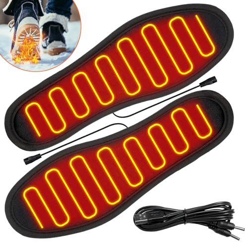 Beheizbare Einlegesohlen, Beheizbare Sohlen, USB-Fußwärmer, Thermosohlen für Herren und Damen, Waschbar Kaschmir Heizkissen, für Wandern, Angeln, Arbeiten im Freien