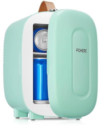 Mini Fridge 5 Liter/6 Cans, Small Fridge for Bedrooms, AC and Exclusive USB Power Option, Portable for the Office, Bedroom, Car, Travel, Cosmetics/Makeup/Skincare, Green