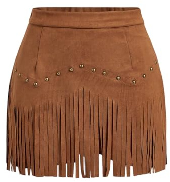 Breoklla Jupes occidentales pour femme - Mini jupe de cowgirl en daim à franges pour concert de campagne, rodéo, festival rave