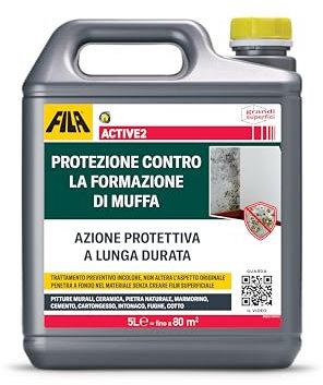 FILA Surface Care Solutions, ACTIVE2, Protettivo Anti Muffa contro la Ricomparsa, Antimuffa per Muri Interni al posto della Vernice Antimuffa, Trattamento Liquido Trasparente Protettivo, 5L