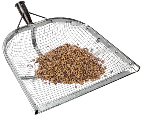 HELLORSO Leaking Soil Shovel Filter Stainless Steel Sieve 4mm/6mm/8mm/12mm Mesh Sifting Shovel for Sifting Corn Kernels Gardening Farm Chicken Coop and Goat Stall Multipurpose Dustpan ﻿ (A-12mm)