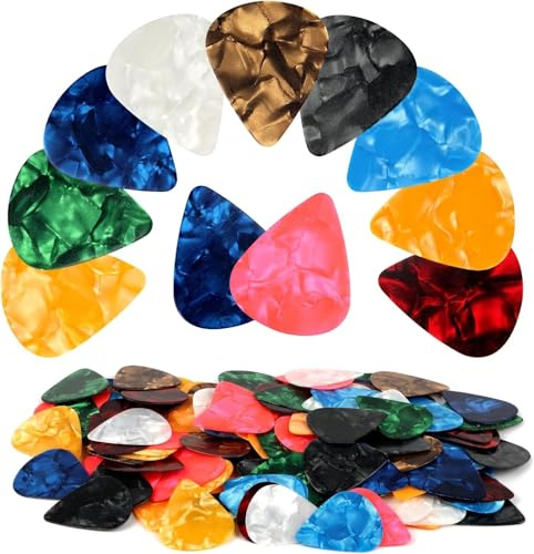 PEASUG 120 Pcs Colorful Guitar Picks, 0.71mm Thickness Celluloid Guitar Pick, Abstract Art Pics Plectrum for Acoustic Electric Guitar, Ukulele, Bass(Color Random)