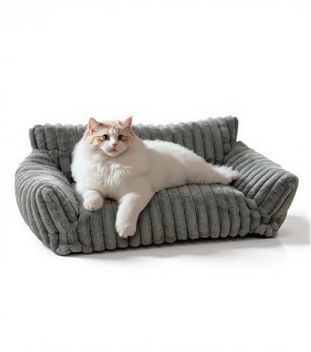 The Fellie Cat Sofa Bed, Fluffy Calming Dog Sofa Bed Supportive for Small Dogs, Washable Cat Beds for Indoor Cats, Soft Dog Beds with Non-Slip Bottom, Grey, 61x45x25cm