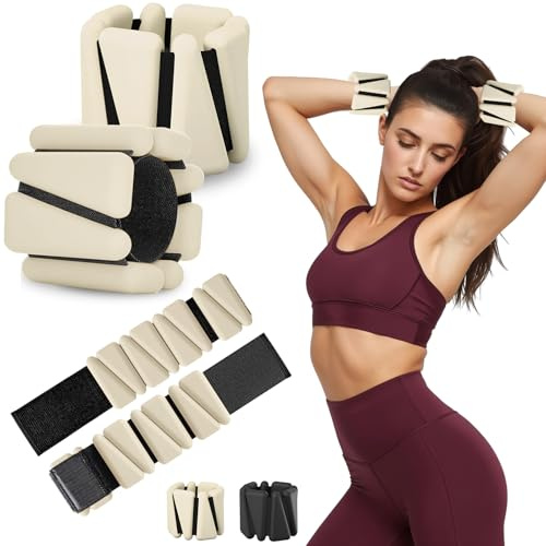 Ankle Weights for Women Men,Adjustable Wrist Weights Set of 2(1lb Each),Wearable leg weights/arm weights，Wrist & Ankle Weights Bracelet for Yoga,Pilates,Running, Fitness,Physical Therapy (Beige)