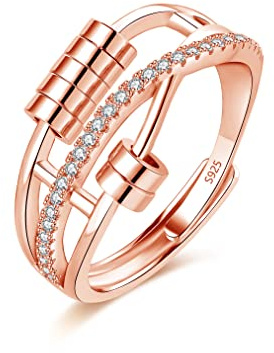 Anillo de Plata de Ley 925 - Fidget abierto ajustable con cuentas Spinner para aliviar el estrés y la depresión Unisex Anti-