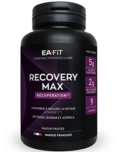 EAFIT - Recovery Max - Poudre à mélanger dans un shaker pour le sport - BCAA - L-Glutamine - vitamines (vitamine c,b) pour la récupération musculaire - Adapté à la musculation - Saveur Fruitée -280g