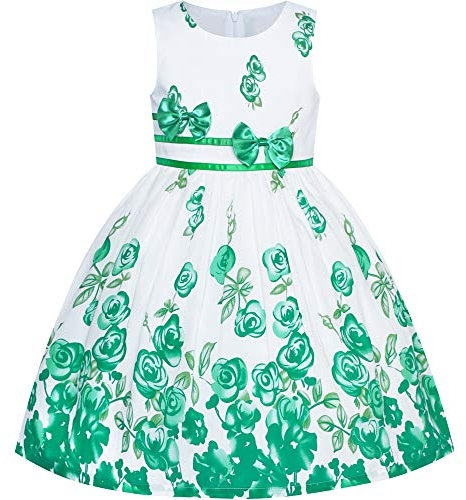 Sunny Fashion Robe Fille Vert Décontractée Une Rose Double Nœud Papillon 9-10 Ans