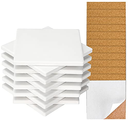 Colovis 12 Pack Ceramic Tile for Crafts Coasters, 4 Inches Square Unglazed Blank Ceramic Costers with Cork Backing Pads for Acrylic Poring, DIY Make Own Coasters, Painting Projects, Decoupage