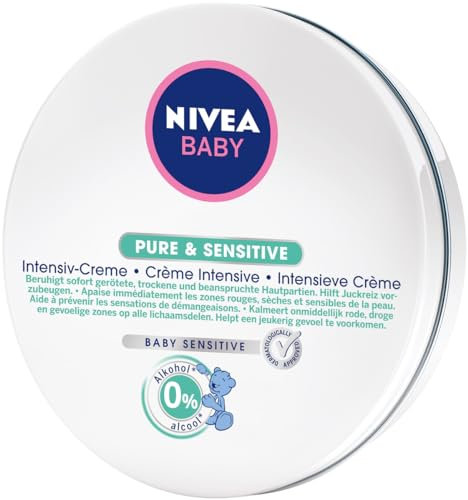NIVEA BABY Intensiv-Creme, beruhigende Babycreme mit Bio-Sheabutter und Omega-6 Lipiden, sanfte Creme für beanspruchte Babyhaut, Pure & Sensitive Creme (150 ml)