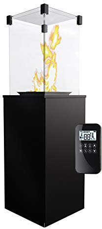 KRATKI Patio Mini Calefactor a Gas Exterior Moderno 8,2 kW con Ruedas para jardín terraza 136,6x42,7 cm Propano G30/50mbar Powered Control automático Negro Acero